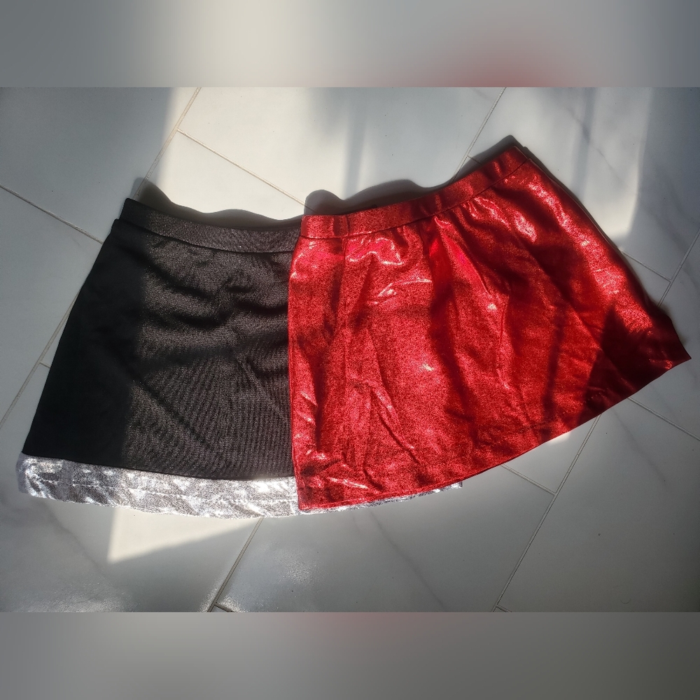 Metallic Red and Silver Black Mini Skirt Set By CC Dancewear Cheerleading.com